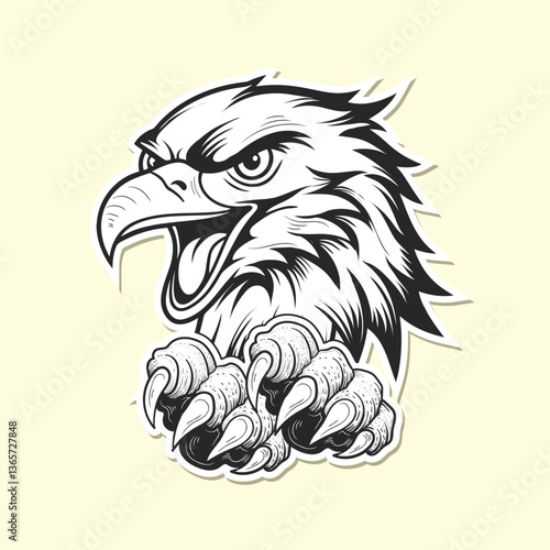 Wallpaper Mural Angry eagle side view head with paw black and white design. Torontodigital.ca