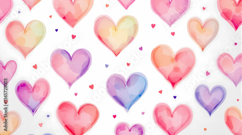 Watercolor red hearts seamless pattern on white background vector	