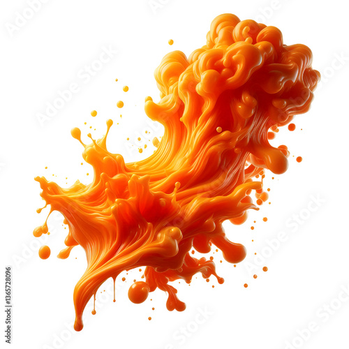 orange molten liquid flowing isolated on white background