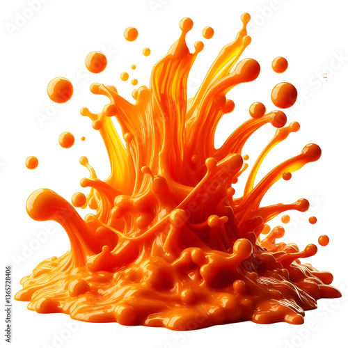 orange molten liquid flowing isolated on white background