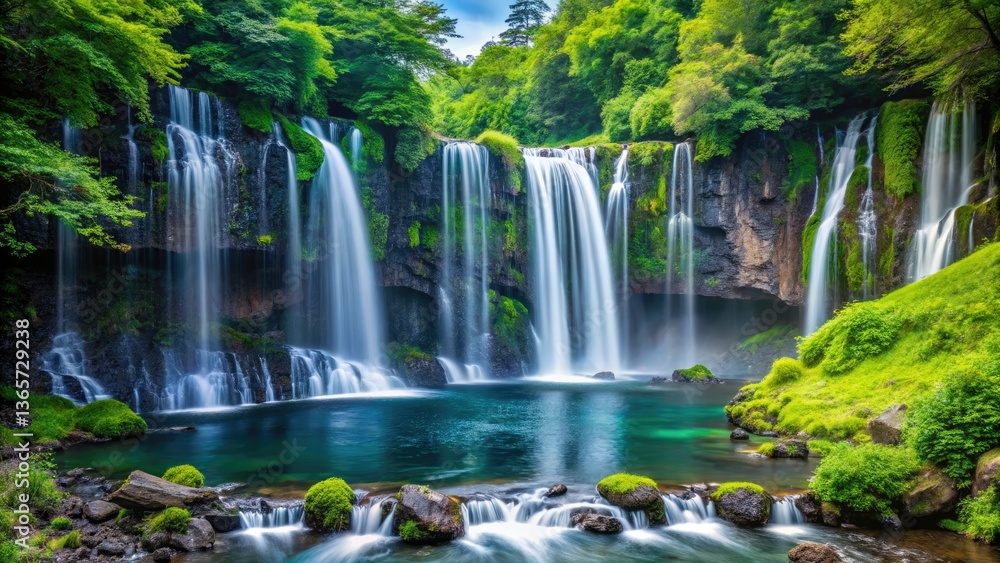 Obraz premium Shiraito Falls Fuji Mountain Japan Miniature Tilt-Shift Landscape Photography