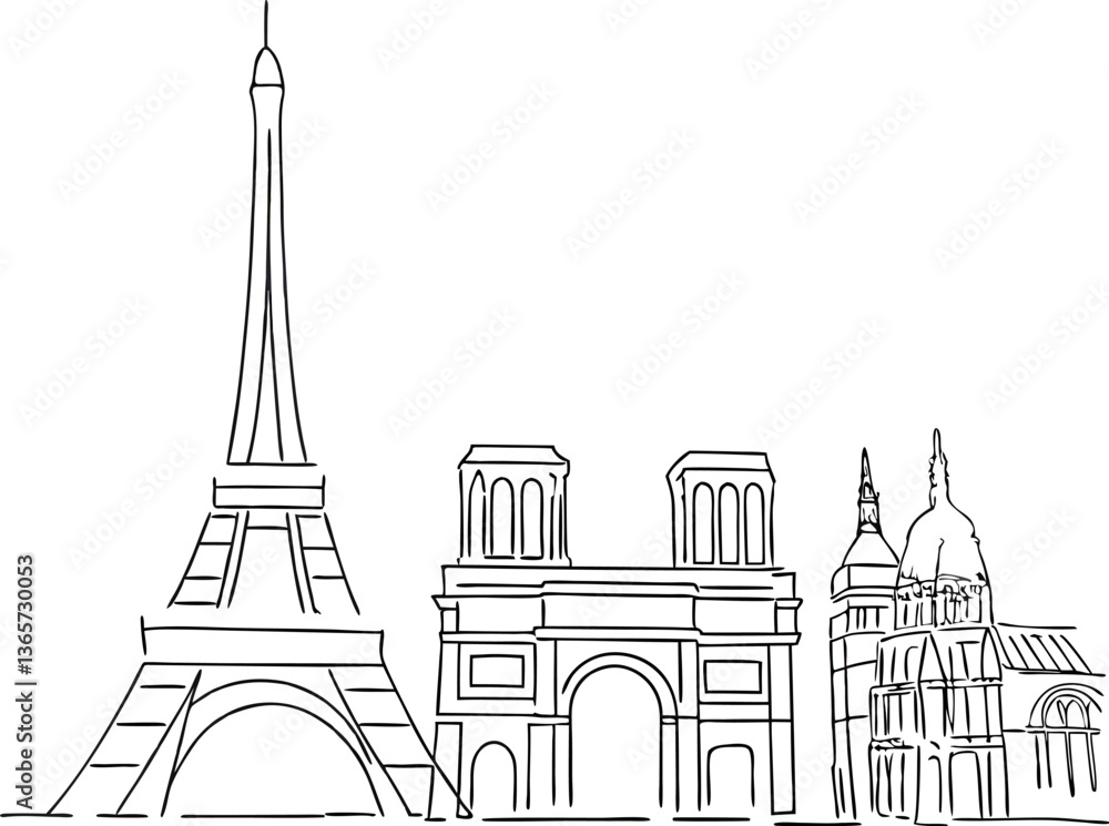 Obraz premium Pen line silhouette paris