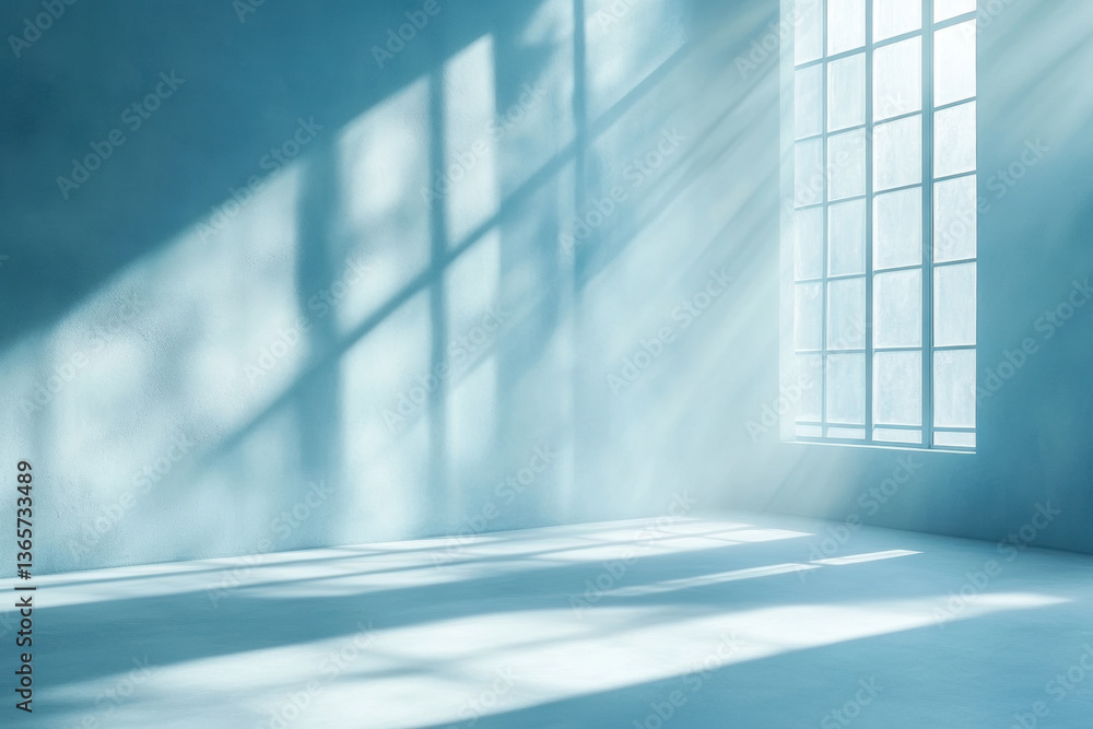 Blue room with sunlight streaming through window, creating warm glow on the floor and walls. Blue room with sunlight streaming through window, creating warm glow on the floor and walls.