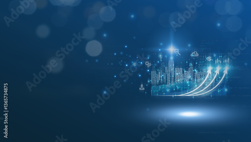 Use strategy, planning, and goals to unlock your goals.  Business objective success concept: leadership target and digital marketing touch indication for businessmen.  suitable for a business concept.