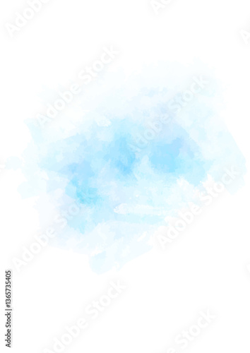 Blue watercolor vector background with brush strokes and splashes. Watercolor texture for cover, postcard, banner, flyer, ads. Water surface on white background. Sea. Waves. Summer illustration.