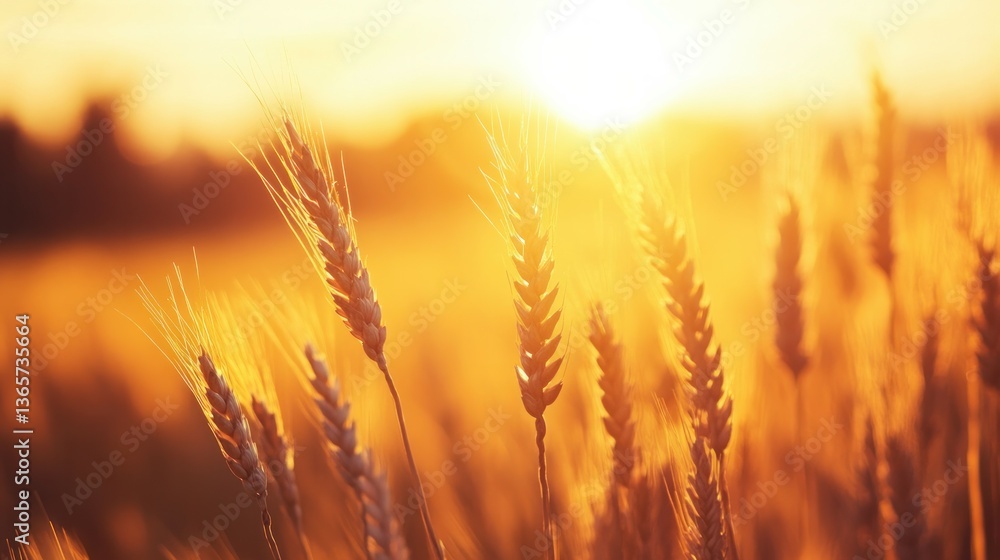 Golden wheat field at sunset with warm sunlight. Golden wheat field at sunset with warm sunlight.