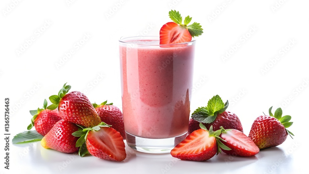 Strawberry smoothie with plate on white background. Strawberry smoothie with plate on white background.