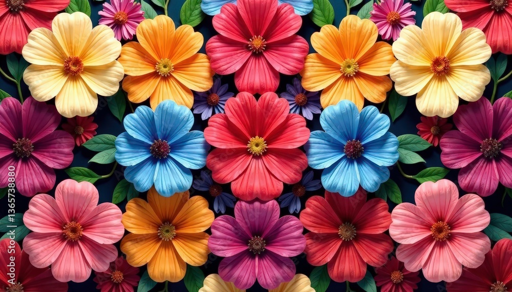 Symmetrical blossoms arranged in a square tessellation, tessellation, decor Symmetrical blossoms arranged in a square tessellation, tessellation, decor