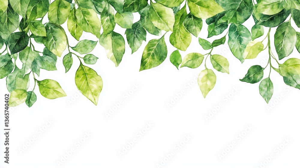 Fototapeta premium Watercolor Greenery Frame: Lush Leaves Border for Design