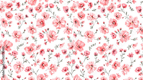 Seamless pattern of pink peach rose flower with watercolor