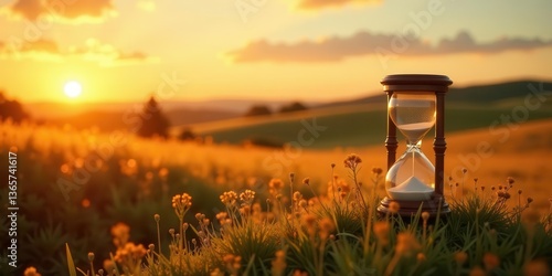 Golden Hour Sands of Time in a Serene Meadow Landscape