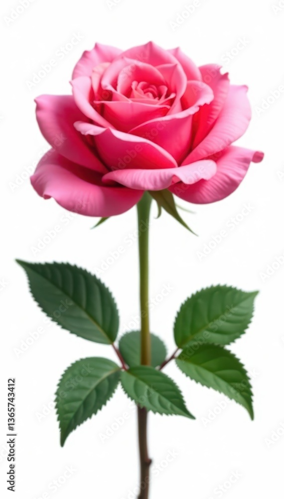 Fototapeta premium A vibrant pink rose, perfectly isolated against white , studio shot, single flower