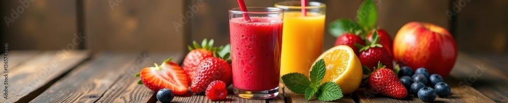 custom made wallpaper toronto digitalBright fruit smoothies, rustic wood, refreshing, photography, berry, drink