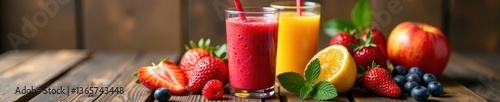 Wallpaper Mural Bright fruit smoothies, rustic wood, refreshing, photography, berry, drink Torontodigital.ca