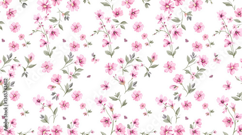Seamless pattern of pink peach rose flower with watercolor