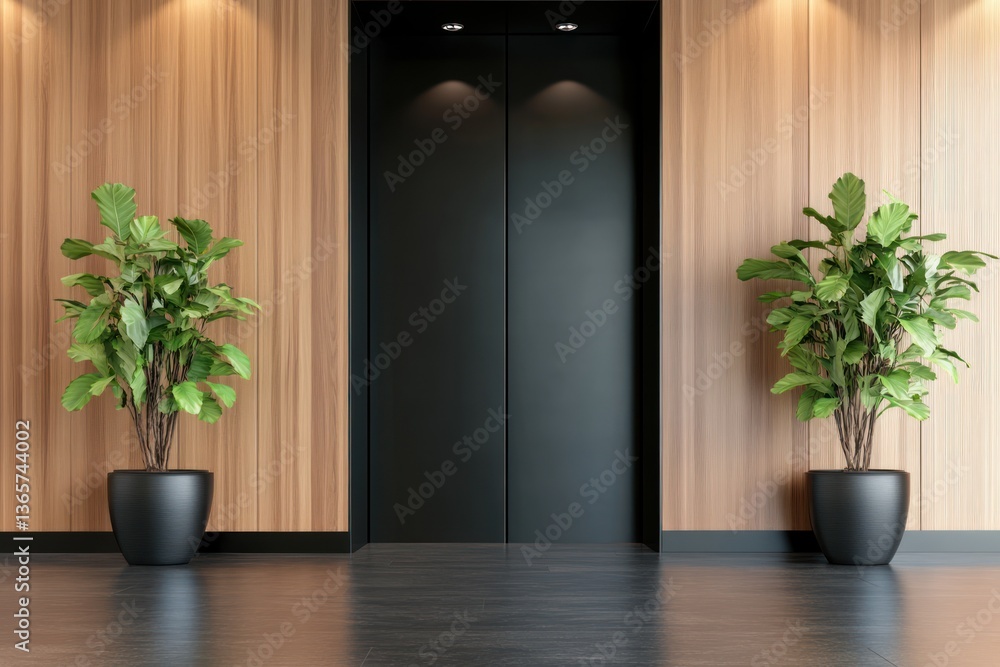 Fototapeta premium Office interior plants doorway wood design