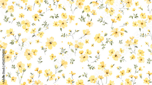 Watercolor yellow flower seamless pattern	