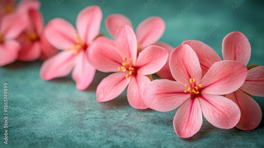 Delicate pink flowers on teal background Delicate pink flowers on teal background