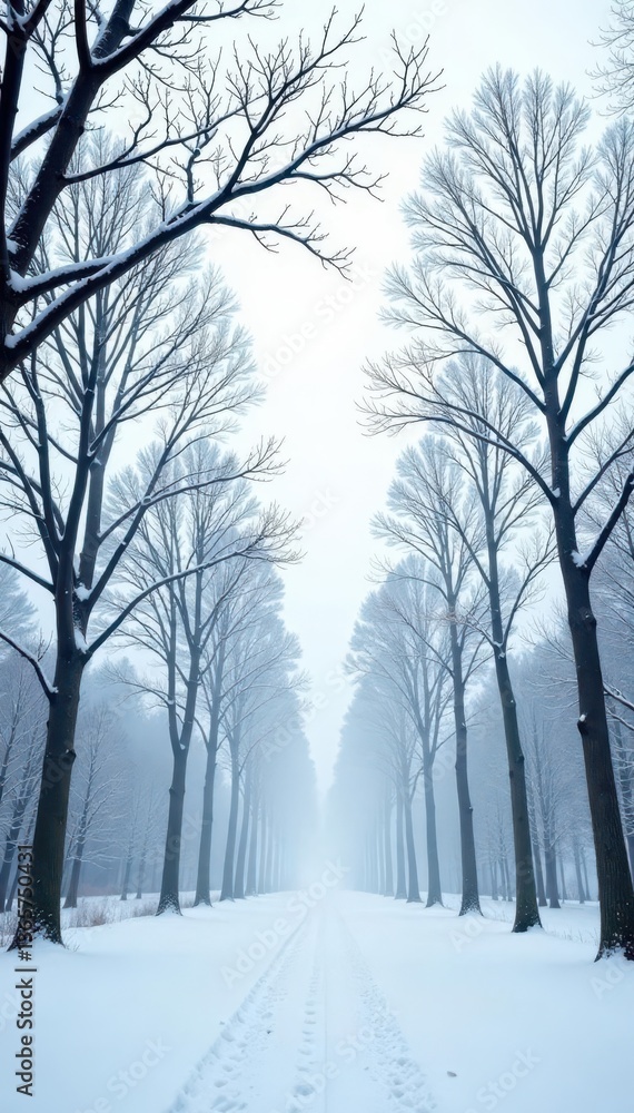 Naklejka premium Stark winter branches reaching skyward, minimalist nature scene , detail, photography, illustration