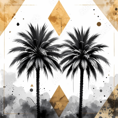 Monochromatic Palm Trees, Stylish black and gold palm tree art print.