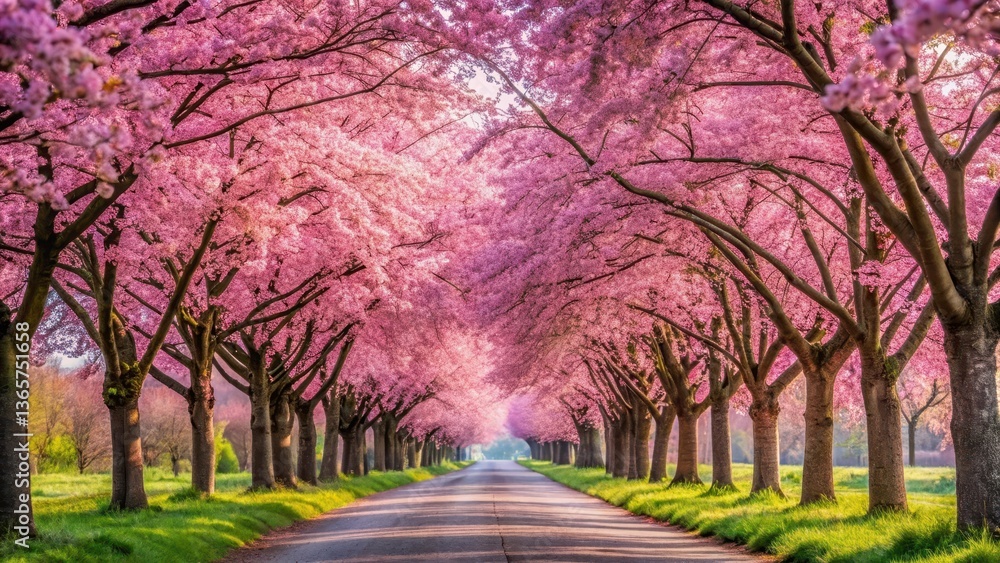 Cherry Blossom Road with Pink Flowers, flower power, pink blooms Cherry Blossom Road with Pink Flowers, flower power, pink blooms