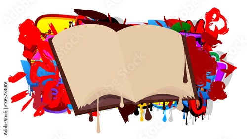 Book graffiti. Abstract modern street art decoration performed in urban painting style.
