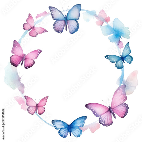 PNG Butterfly frame watercolor flower wreath petal.