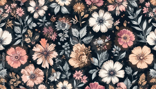 Floral pattern design studio digital art dark background close-up view aesthetic appeal