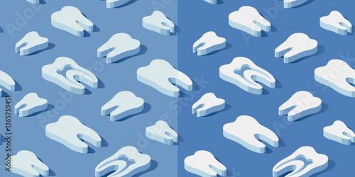 seamless vector pattern isometric, dental teeth tooth blue background
