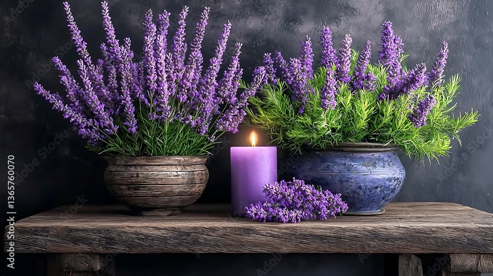 Lavender Still Life on Rustic Bench Lavender Still Life on Rustic Bench