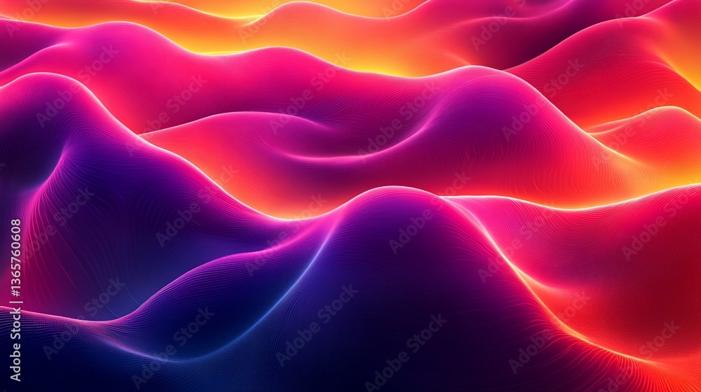 Obraz premium Abstract Vibrant Waveform Landscape Digital Art
