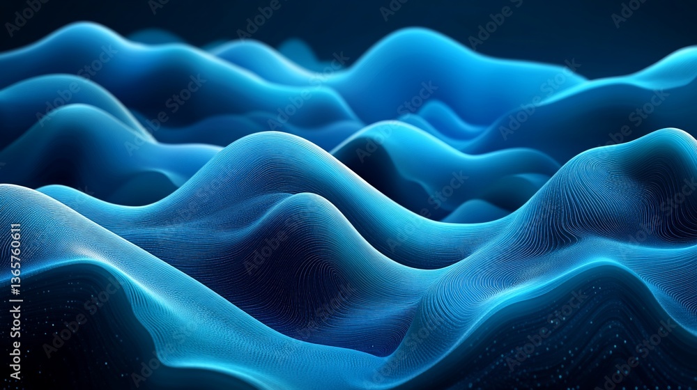 Fototapeta premium Abstract Blue Waveform Digital Landscape