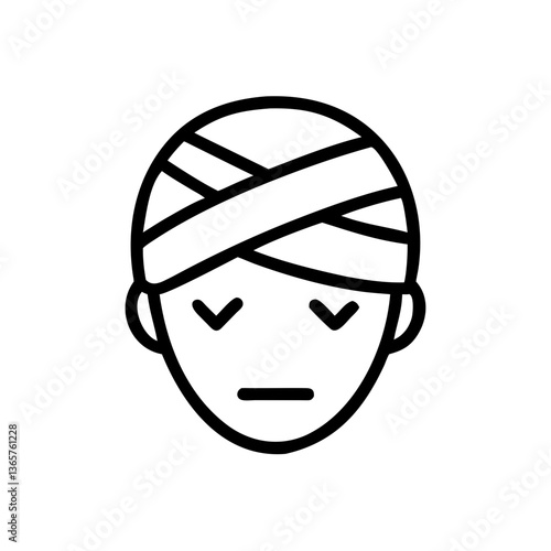 Injured person with bandaged head expressing sadness  