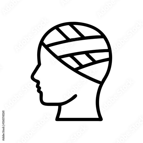 Abstract profile of a head with bandages in a minimalist style  