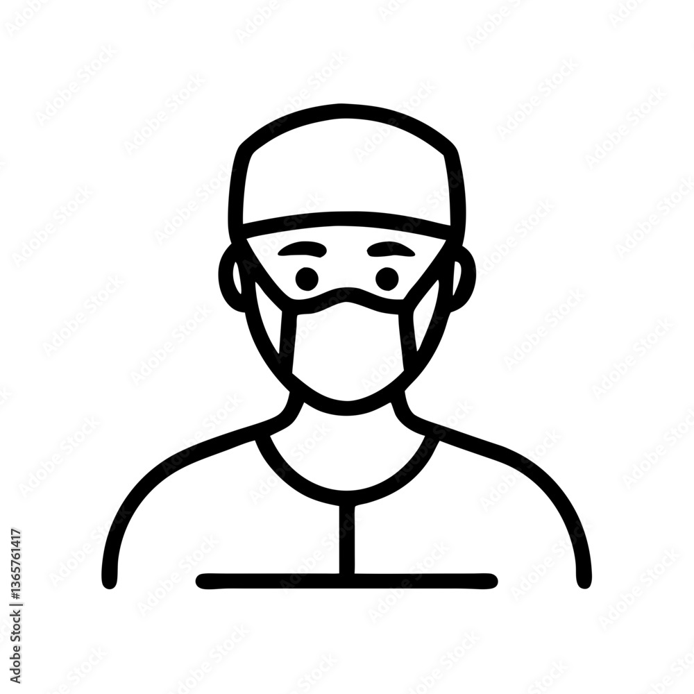 Medical professional wearing mask and scrub against plain background Medical professional wearing mask and scrub against plain background