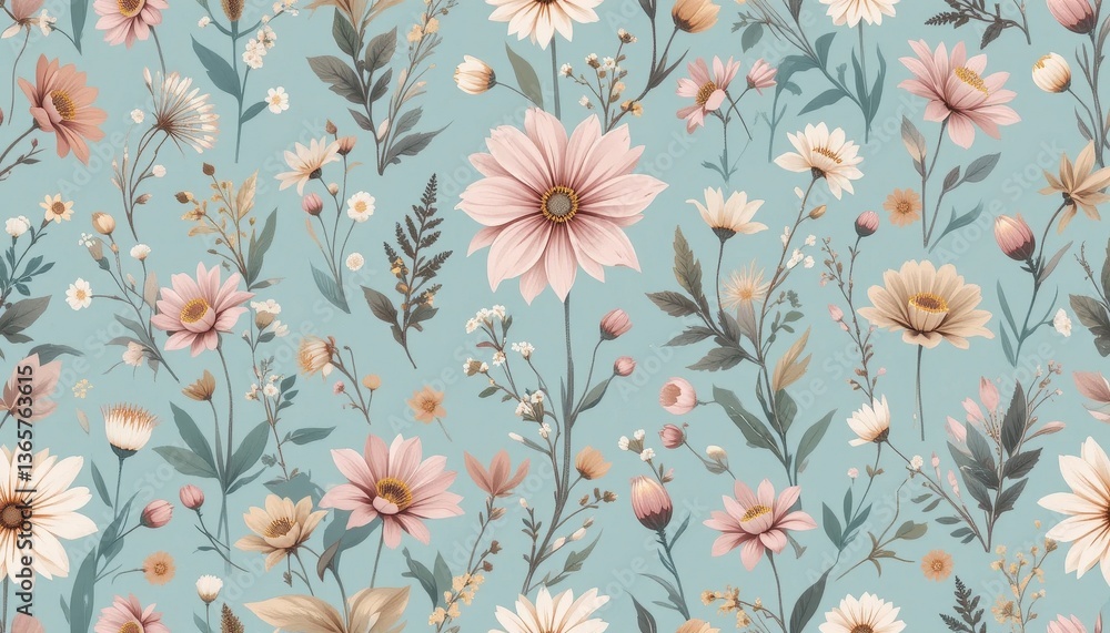 Delicate flower patterns textile design floral art soft colors close-up view nature aesthetics Delicate flower patterns textile design floral art soft colors close-up view nature aesthetics