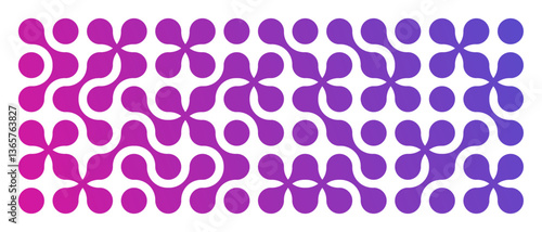 Dots metaball pink and purple gradient pattern. Abstract round shapes on a white background. Connected vector spots. Geometric circle decorative molecules. Texture. Modern minimalistic design.