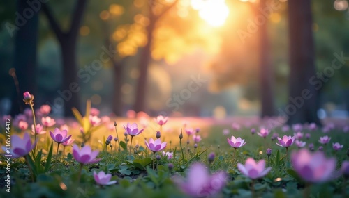 Abstract blurred nature scene, soft focus, calming hues, abstract, illustration