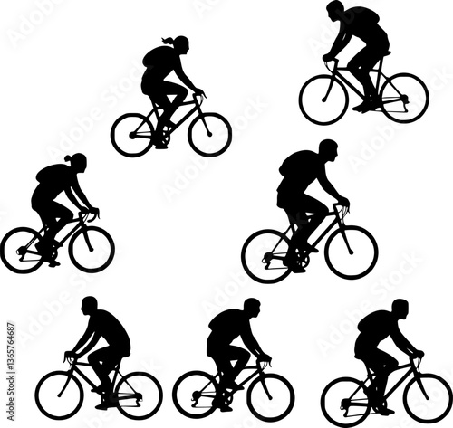 cycling man silhouette icon set, cycle silhouette free, bicycle silhouette vector, bicycle man silhouette
