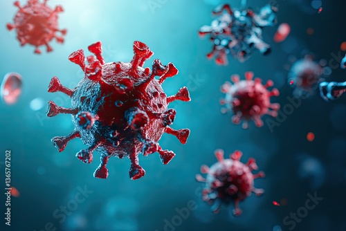 Detailed image showcasing scientific representation of viral structures floating