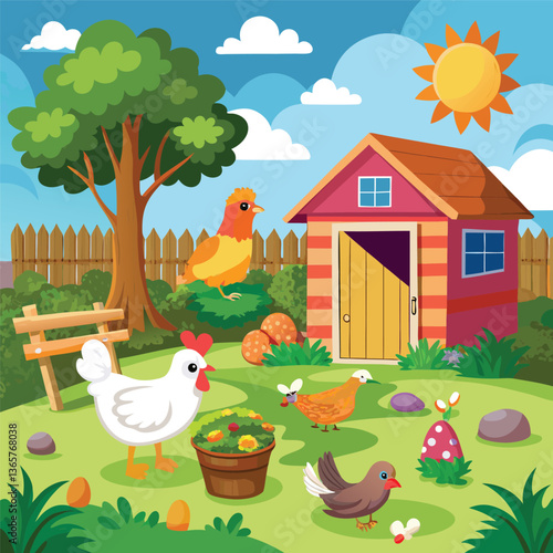 Chickens Roaming Around a Barn and Tree
