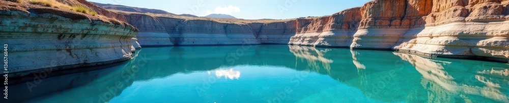 Fototapeta premium Azure lake close-up showing layered rock strata , beauty, detail, color