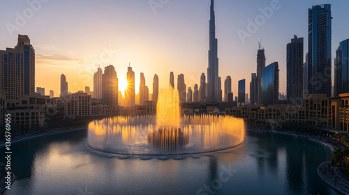 Wallpaper Mural A breathtaking view of Dubaiâ€™s downtown skyline, featuring a picturesque fountain scene in 2024 Torontodigital.ca