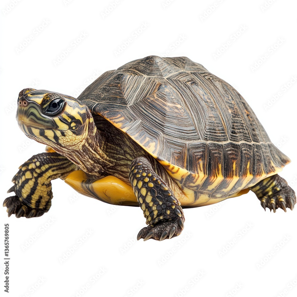 Obraz premium Adorable turtle, facing forward, with a speckled, patterned shell.