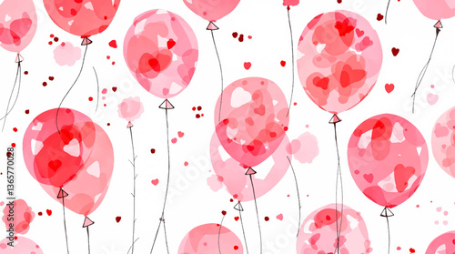 Watercolor balloons on a white background. Seamless pattern
