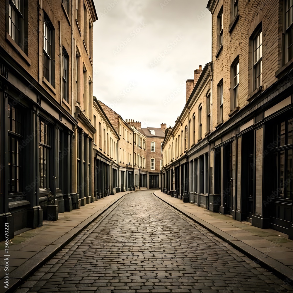 Fototapeta premium A vintage market street with cobblestone roads and classic architecture.jpg