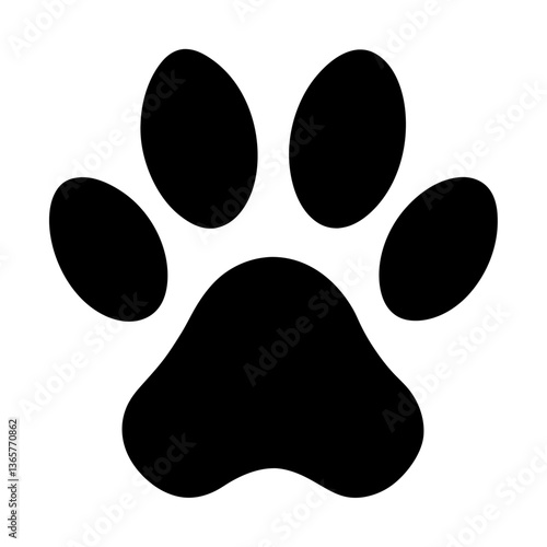 A black dog paw silhouette on white