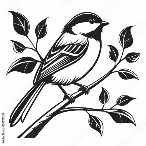 chickadee black silhouette icon vector