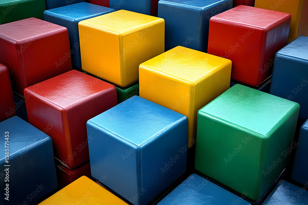 Obraz premium Colorful blocks stacked in a wave pattern, creating a vibrant and dynamic visual