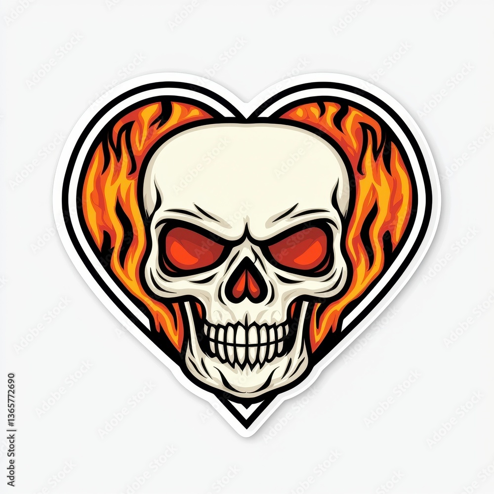 Fototapeta premium Flaming Skull Heart A Fiery Vector Illustration